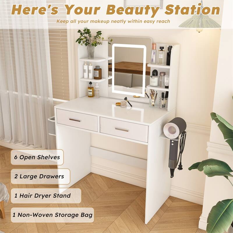 LED Mirror Vanity Dressing Table with Lights,3-Color Adjustable Light