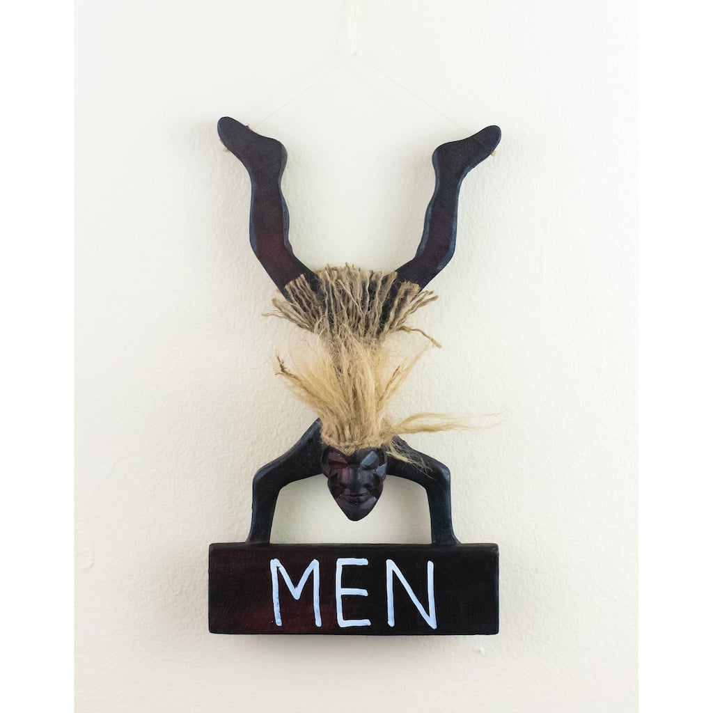 Wooden Handmade Primitive Tribal Statue Men Bathroom Restroom Sign Wall Hanging Sculpture Tiki Bar Handcrafted Unique Gift