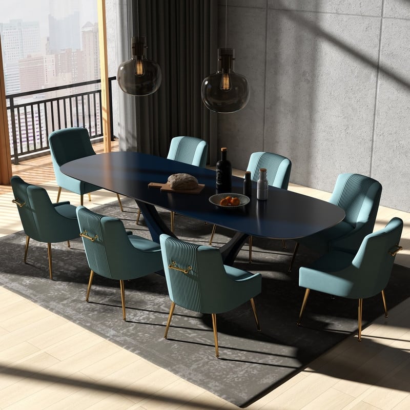 SEYNAR Modern Glam Velvet Dining Chair Set of 8 for Dining Room, Tufted Vanity Chair for Living Room (no table) - Green