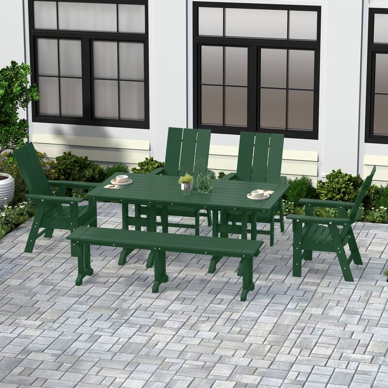 Shoreside 6-Piece Rectangular Poly Eco-Friendly All Weather Outdoor Dining Set with Bench