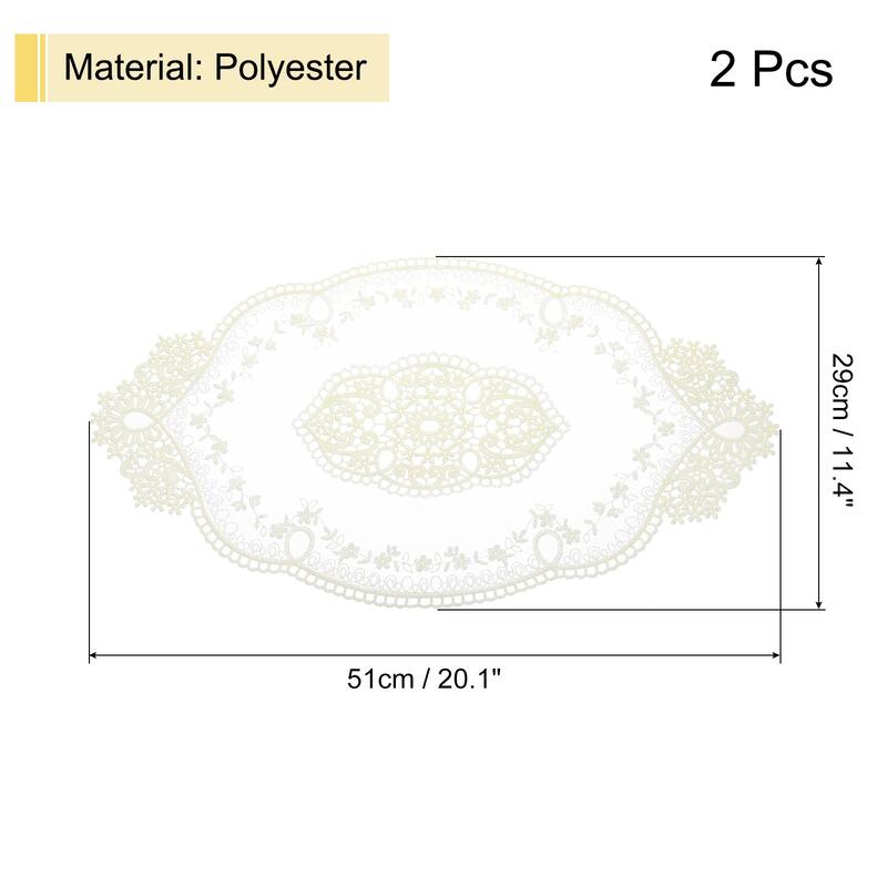 2Pack 11x20in Retro Lace Placemat Oval French Crochet Doilies Coasters - Yellow