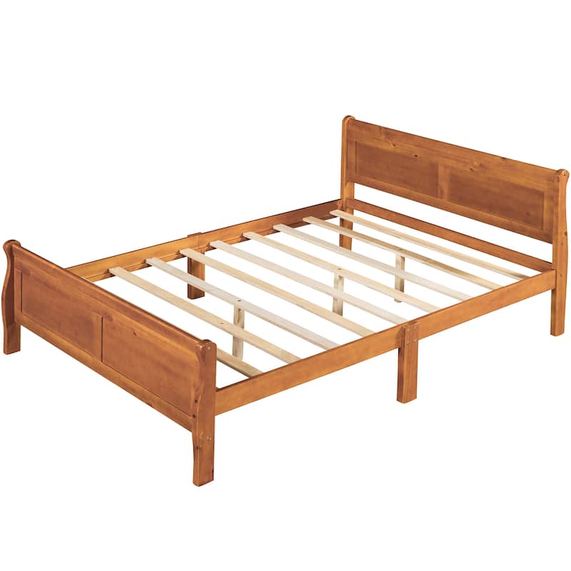 Full Size Wood Platform Bed with Headboard and Wooden Slat Support (Oak)
