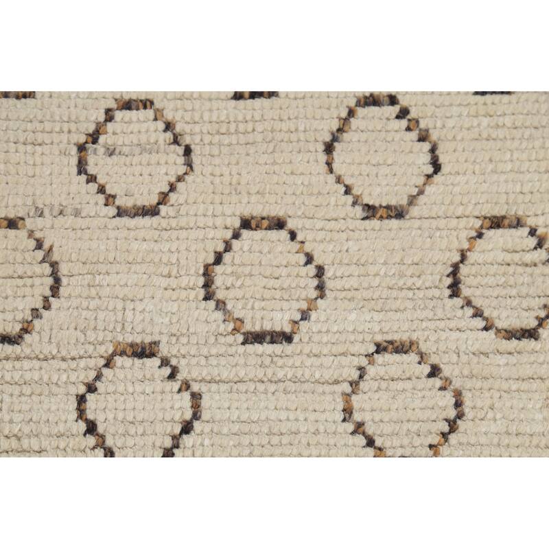 Ivory Trellis Moroccan Rug Hand-Knotted Striped Wool Carpet - 8'1"x 10'4"