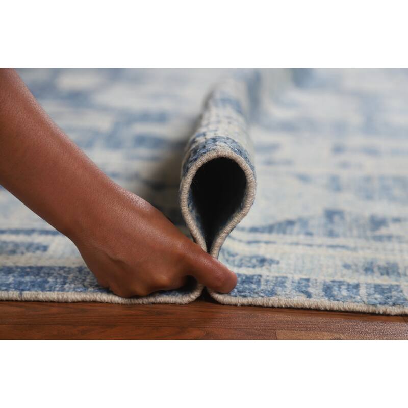 Hand Knotted Oriental 100% Wool Carpet Transitional All-Over Navy Blue & Blues Oushak Area Rug - 11' 10'' X 7' 11''