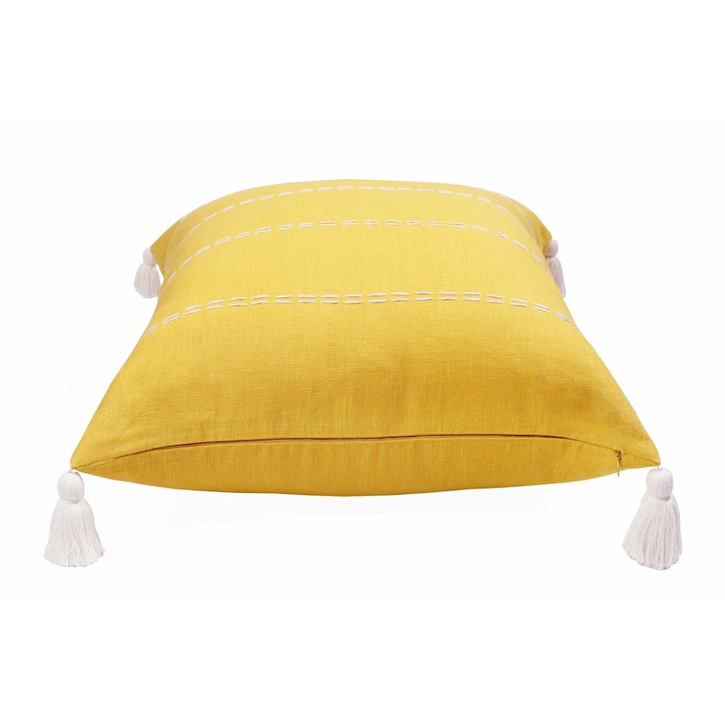 20" X 20" Mustard Linen Striped Zippered Pillow
