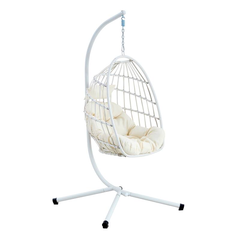 Rustproof Hanging Chair with Plush Cushion, Outdoor Egg-Shaped Swing Chair with a Non-slip Octopus Base
