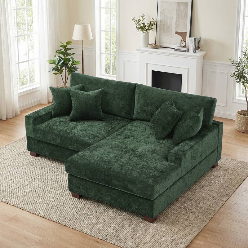 2 Set Chenille Upholstered Modular Sectional Sofa Chaise with Pillows