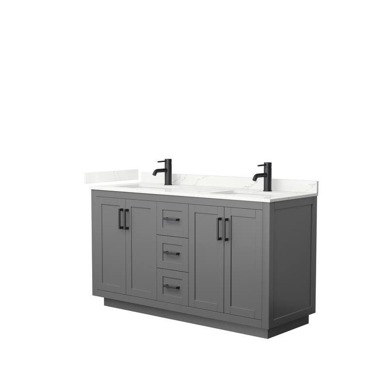 Miranda 60-inch Double Vanity, Quartz Top - Dark Gray, Black Trim, Giotto Quartz Top