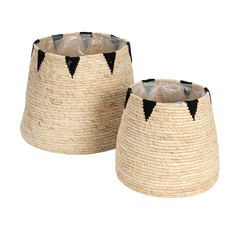 Household Essentials Handwoven Corn Leaf Basket with Plastic Liner, Set of 2 - 13.8"L x 17.3"W x 13.0"H