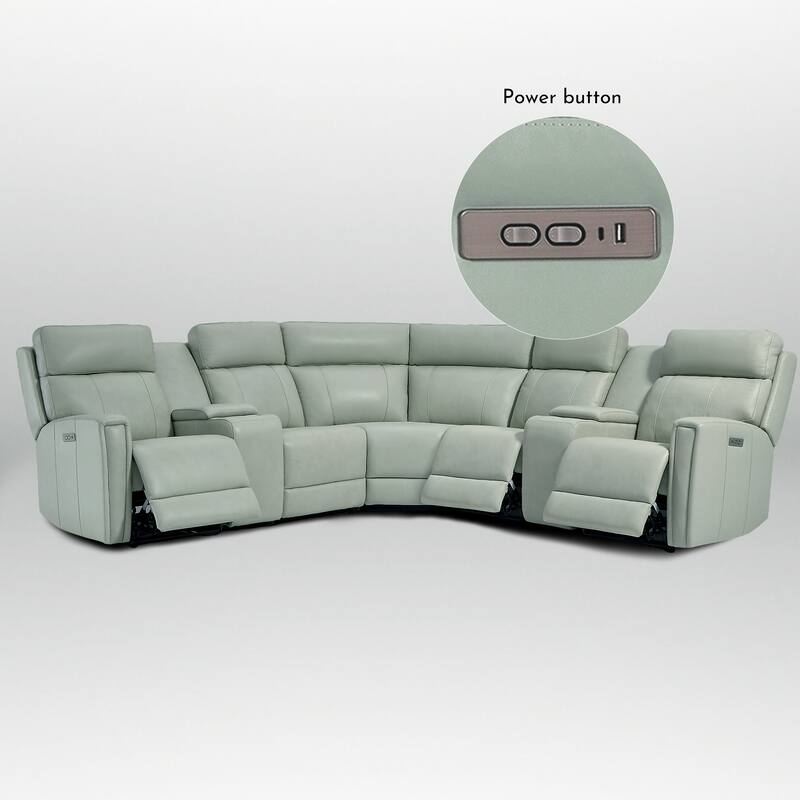 7PCS, 3 Power Recliners, Leather Reclining Sectional with Power Headrest & Lumbar, USB Port & USB-C Port