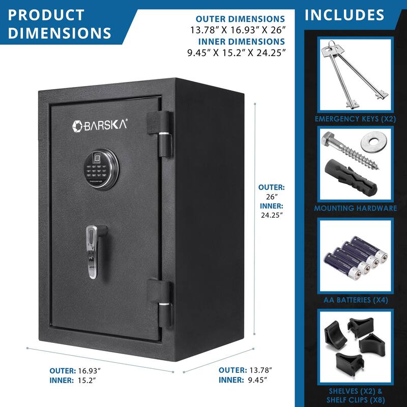 2.02 Cubic Ft Biometric Keypad Fire Resistant Safe