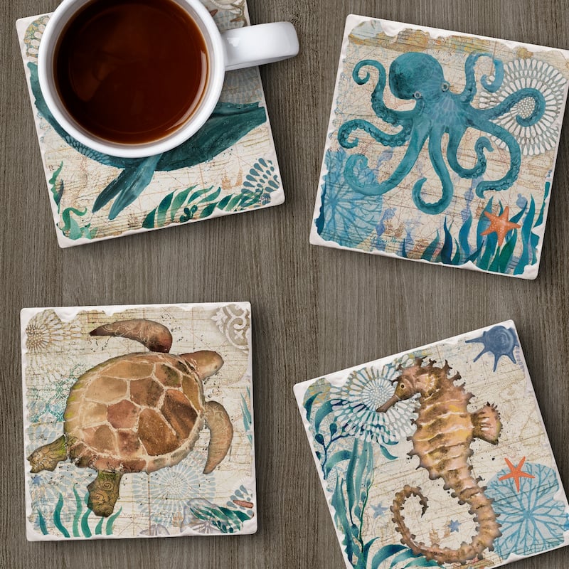 Counterart Absorbent Stone Coasters - Monterey Bay - Set of 4 - 4x4x1.150