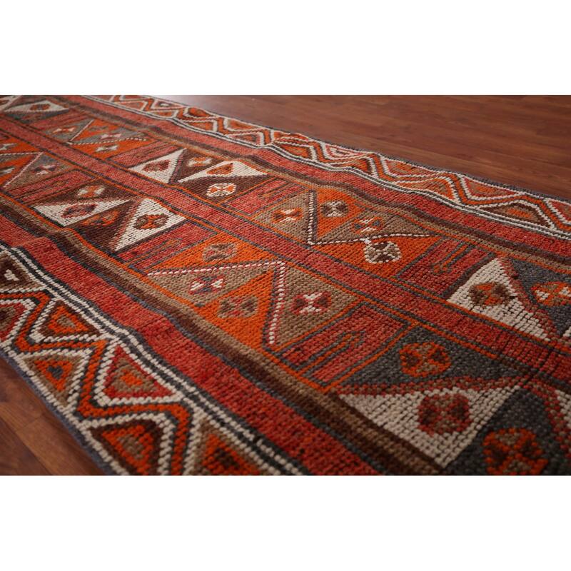 Tribal Anatolian Turkish Vintage Runner Rug Hand-Knotted Wool Carpet - 2'11"x 10'0"