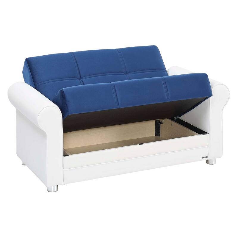 Collection Upholstered Convertible Loveseat With Storage - Blue,White PU
