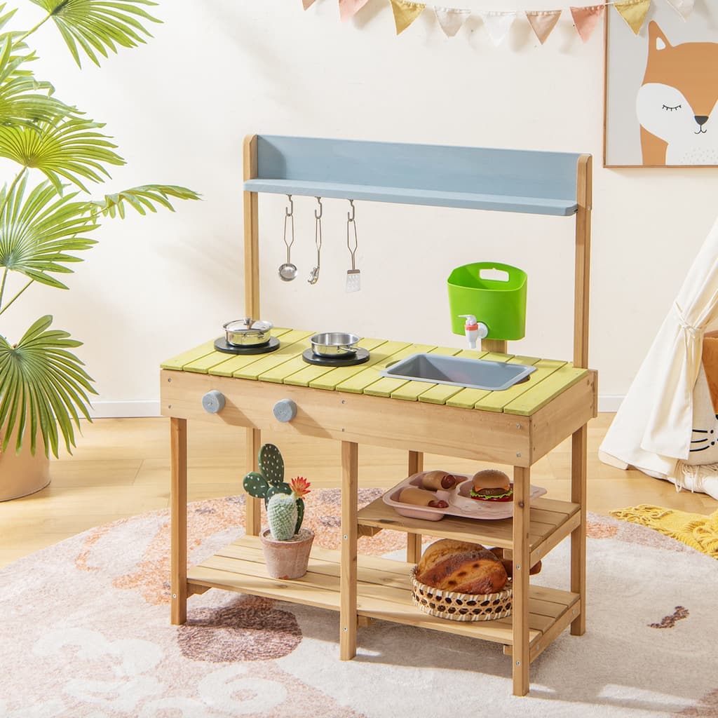 Outdoor Mud Kitchen Set Play Kitchen Set w/ Removable Water Box