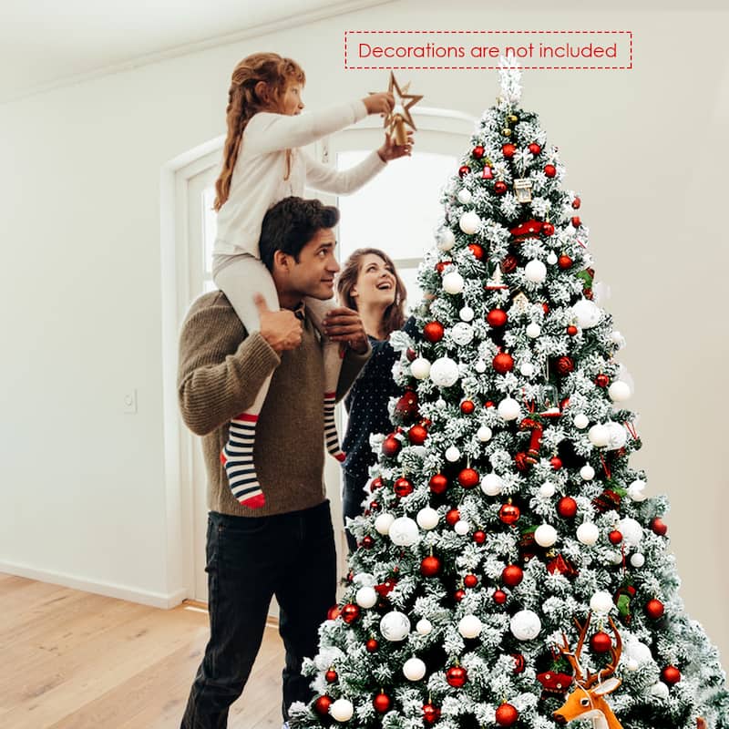 Gymax 7.5ft Prelit Snow Flocked Christmas Tree Hinged Pine Tree - See Details