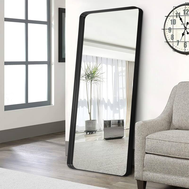 Modern Deep Rectangle Round Corner Wall Mirrors for Bathroom Mirror - 64x21 - Black