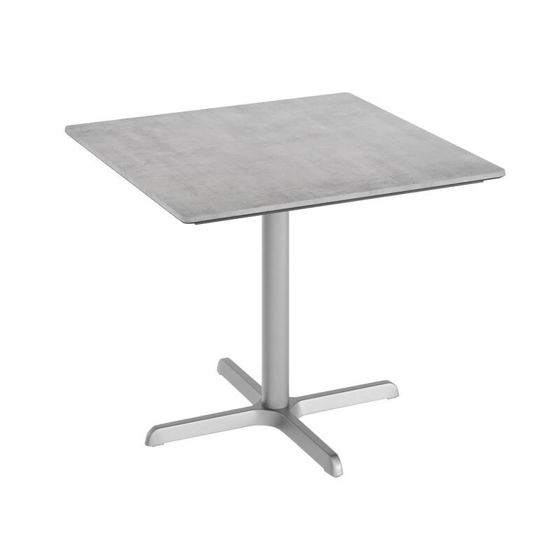 Commercial HPL Tabletop with Table Height Crisscross Base - Gray Faux Concrete/Silver Base