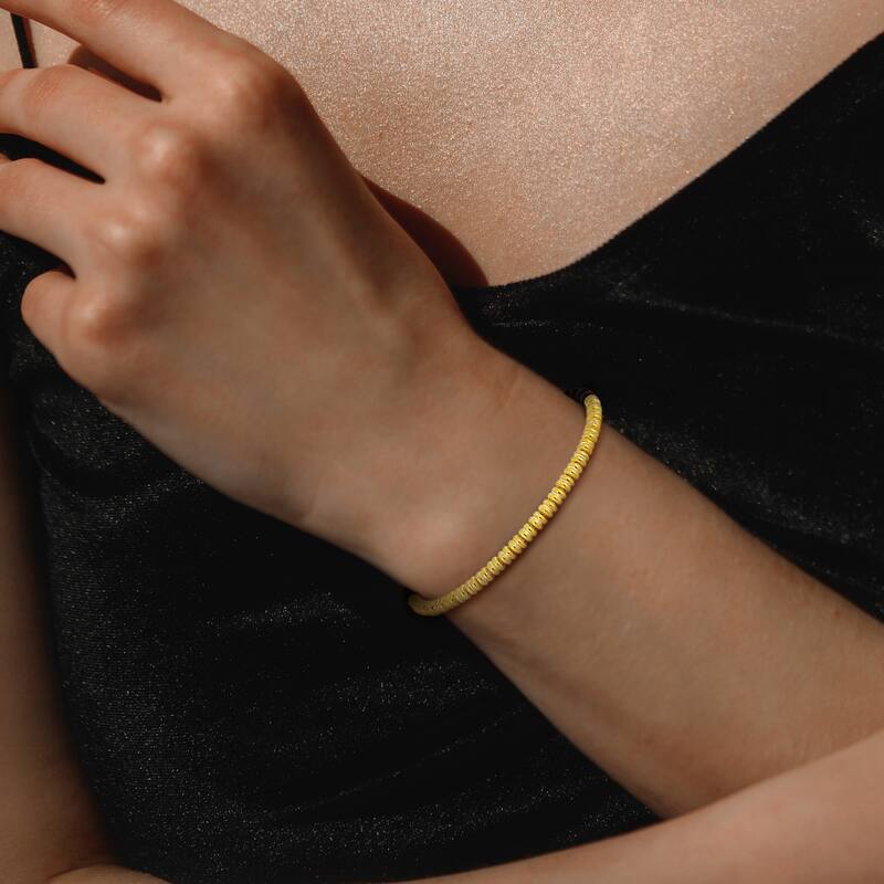 Miadora 4mm Black Titanium Spring Bead Elastic Yellow Silver