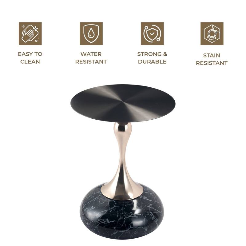 Savoy Round Side Table Stainless-Steel Black Top and Pedestal Base for Home Office Living Room