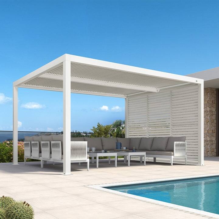 PURPLE LEAF Louvered Pergola Modern White Pergola with Adjustable Roof for Deck Backyard Garden