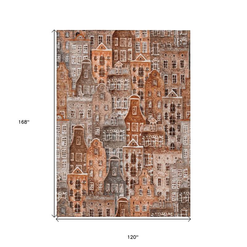 HomeRoots Village Houses Transitional Rectangle Outdoor Rug