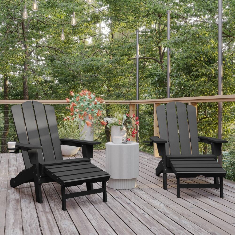 Commercial All-Weather Adirondack Chair with Pullout Ottoman & Cupholder