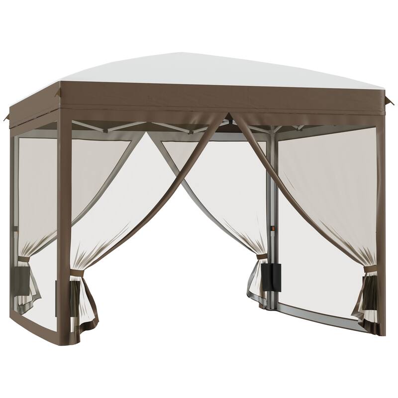Outsunny 10' x 10' Pop Up Canopy Tent with Netting, Foldable Gazebo Tents for Parties, Height Adjustable