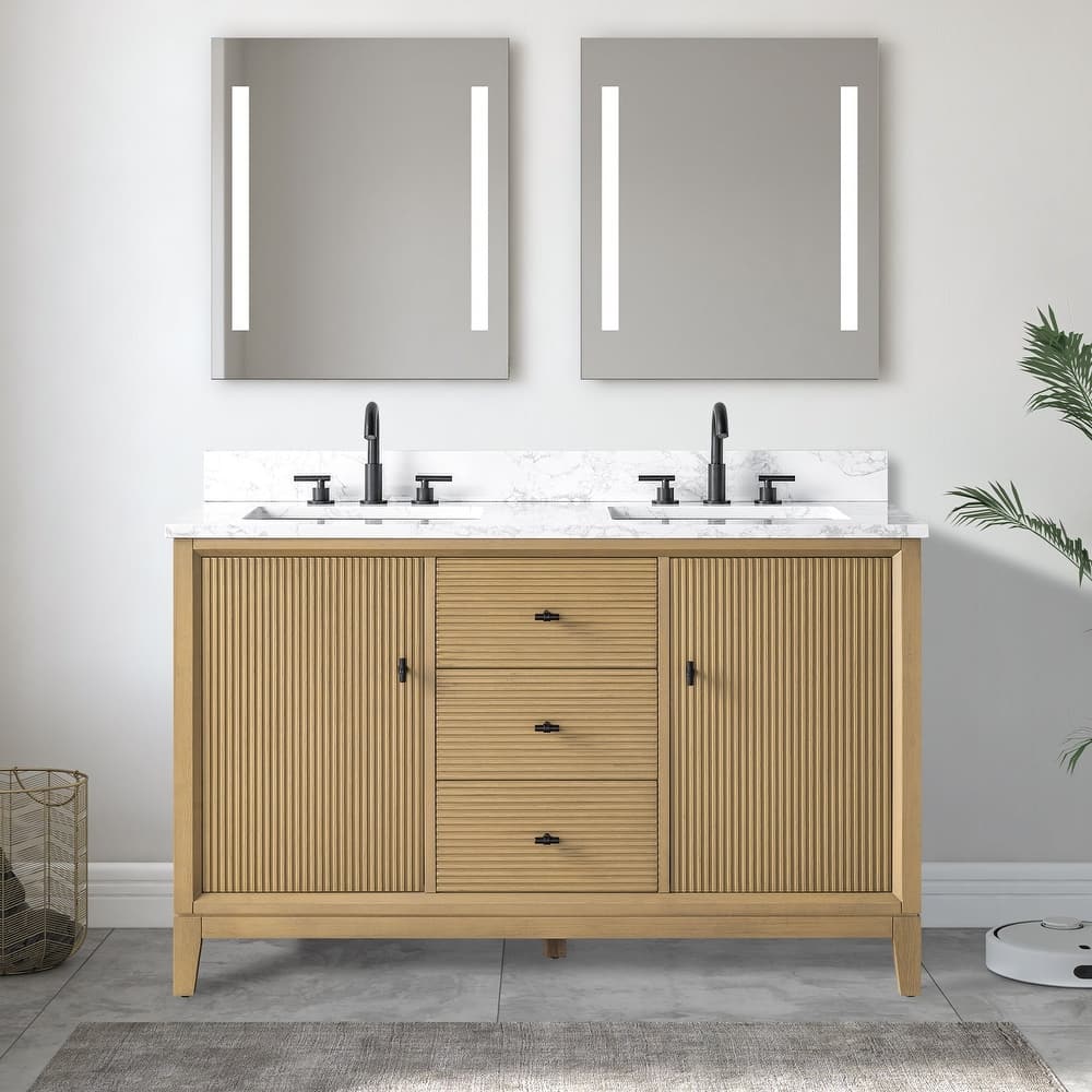 Vanity Art 54" Freestanding Bathroom Vanity with Engineered Marble Top and Sinks