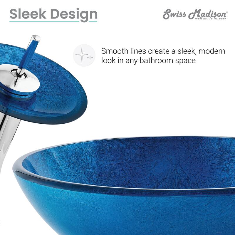 Vincennes 16.5 Glass Vessel Sink With Faucet, Ocean Blue - 16.55" x 16.55" 5.7"