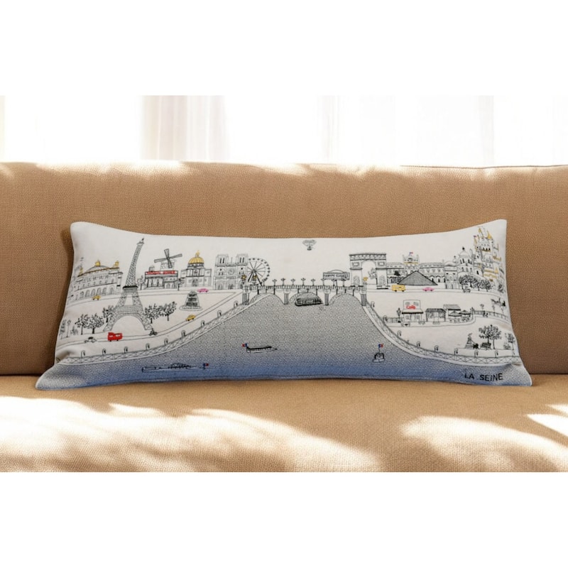 HomeRoots 35" White Paris Daylight Skyline Lumbar Decorative Pillow - Bed Rest - Polyester