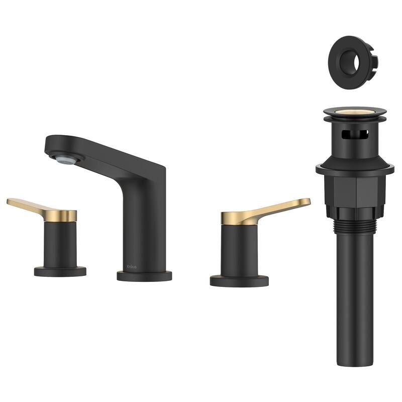 Kraus FUS-14103 Indy 1.2 GPM Widespread Bathroom Faucet with Pop-Up - Spot Free Brushed Brass / Matte Black