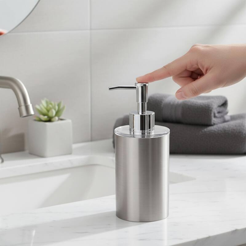 Brushed Aluminum Bath Hand Soap & Lotion Dispenser NOUMEA 12 FL OZ - Silver - N/A