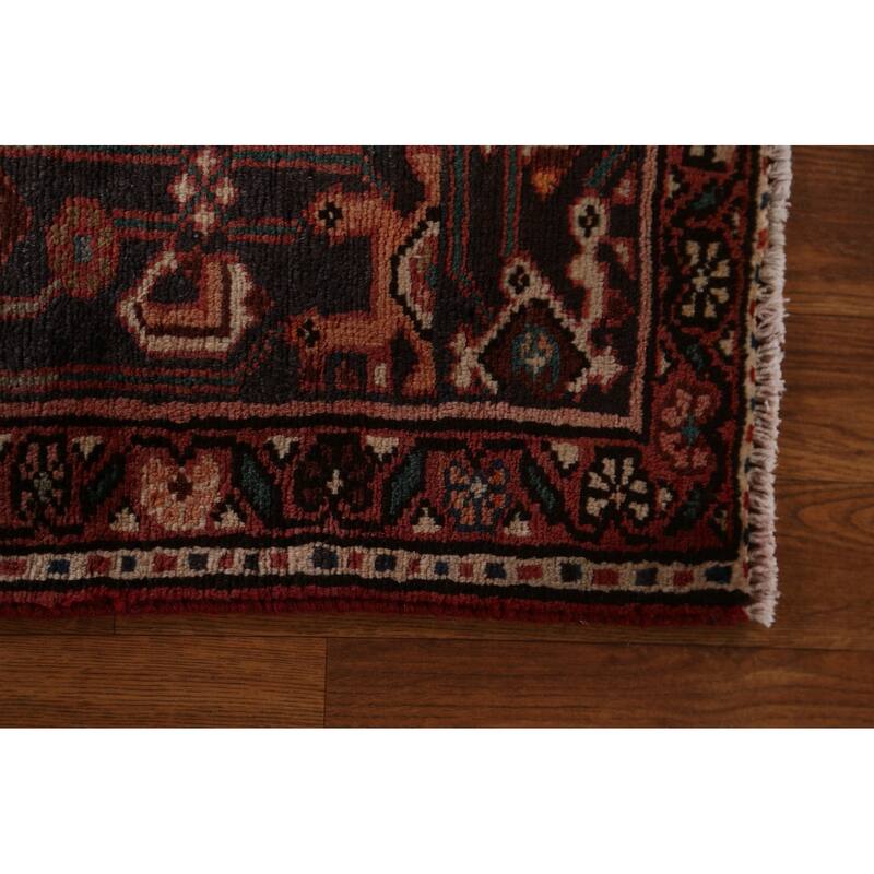 Hand Knotted Oriental 100% Wool Carpet Traditional Geometric Red Hamedan Area Rug - 10' 7'' X 5' 3''