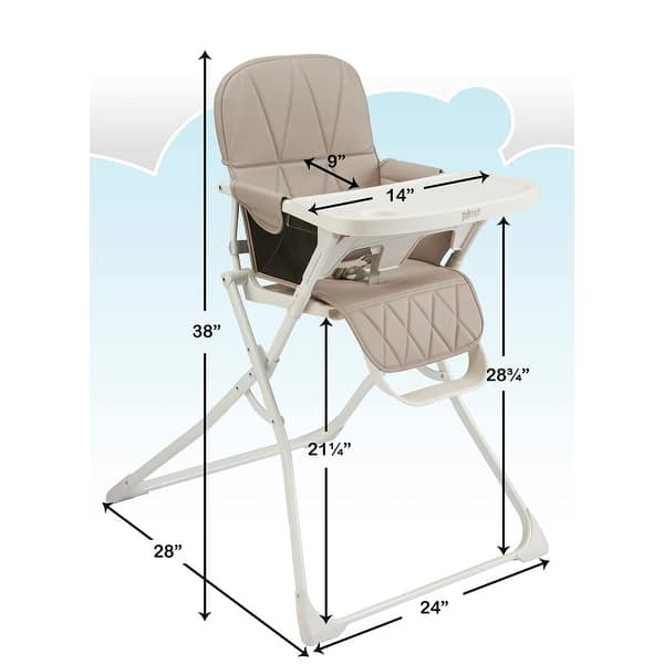 dimension image slide 1 of 2, Folding High Chair (for 6 to 36 Months), Folding Beach High Chair with Removable Dishwasher Safe Tray, Safety Harness