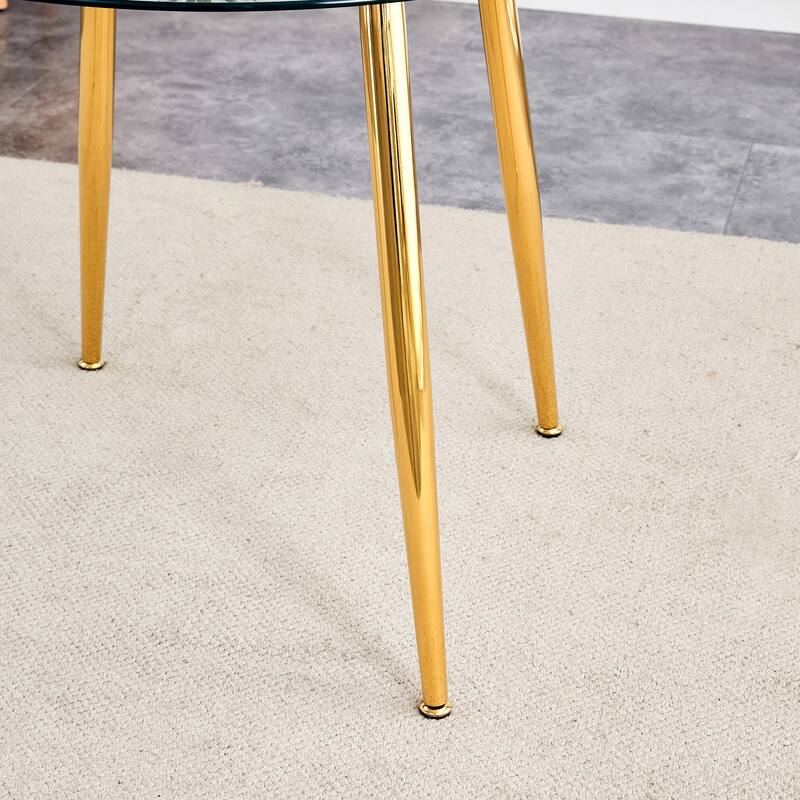 Modern Dining Set with Round Glass Table & Transparent Chairs