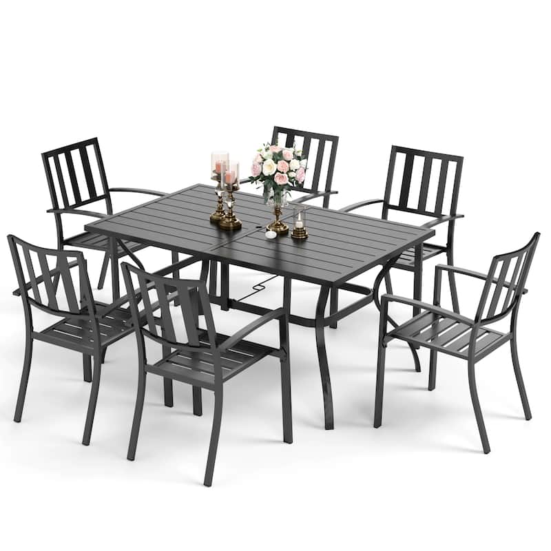 MAISON ARTS Patio Dining Set 7 Piece Metal Rectangle Table and 6 Metal Chairs