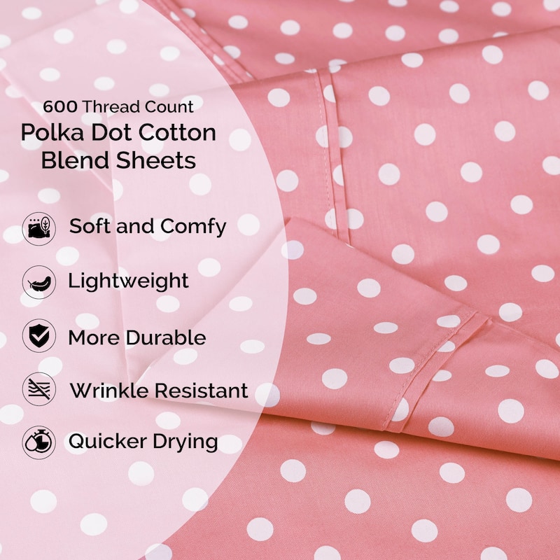 Superior Thread Count 600TC Cotton Blend Polka Dot Bed Sheet Set