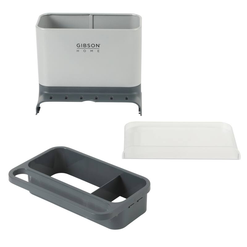 Gibson Home Ledgebrook Sink Caddy - Kitchen Organizer with Metal Panel, Sponge Holder, and Drain Board for Countertop Storage.