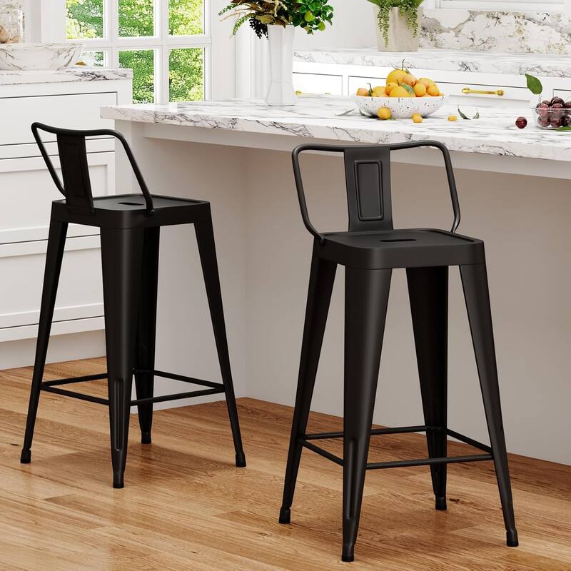 Metal Counter Stools Set of 4 Counter Height Bar Stools 24" Height Barstools with Metal Frame and Low Back - Set of 2 - Black