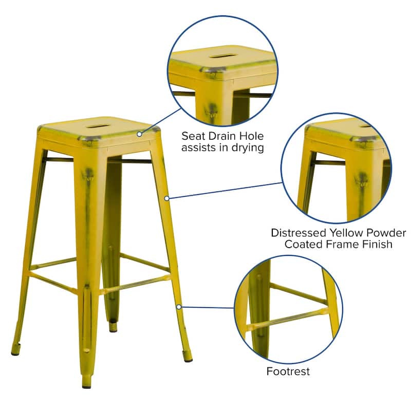 30" High Backless Distressed Metal Indoor-Outdoor Barstool - Patio Chair
