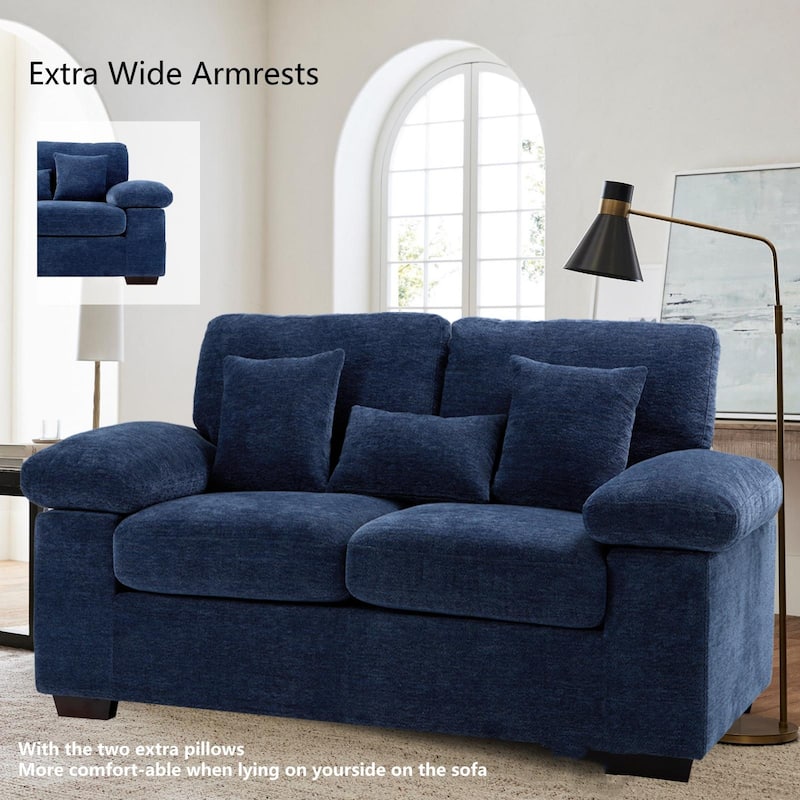 Plush Chenille Loveseat 73" - Includes Bonus 3 Pillows & Removable Back Cushion - Living Room 2-Seater Sofa