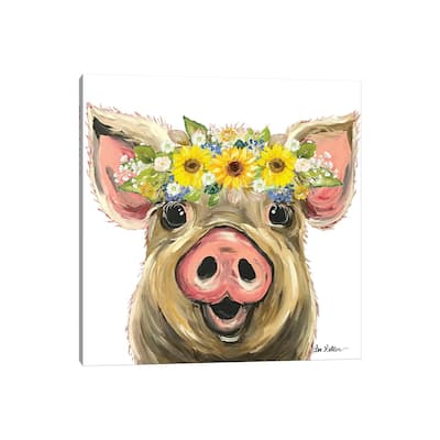iCanvas "Posey The Pig With Sunflower Flower Crown" by Hippie Hound Studios Canvas Print