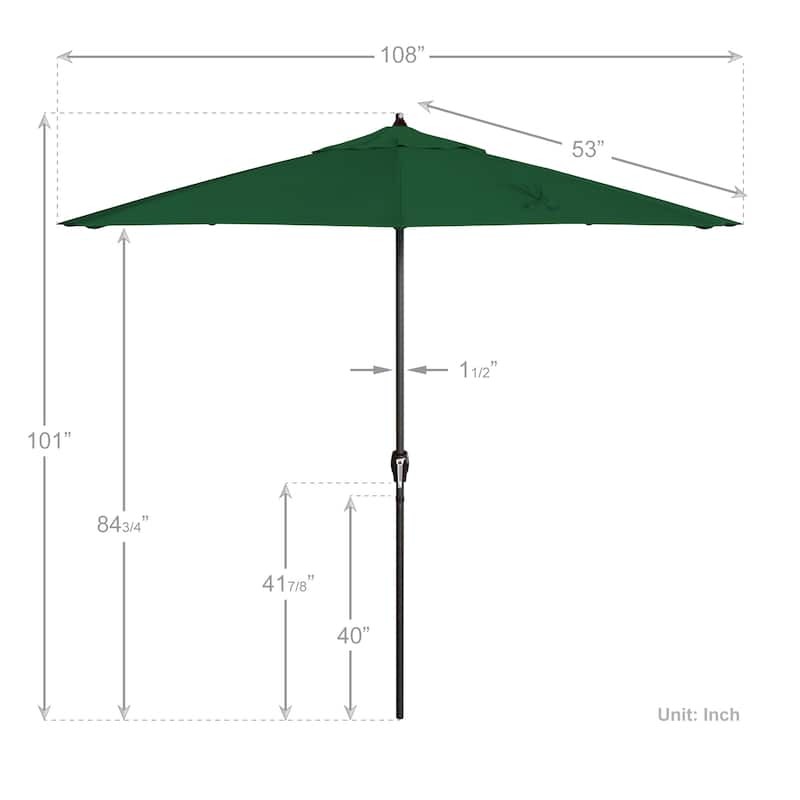 California Umbrella 9' Round Crank Lift Auto Tilt 8 Rib Aluminum Patio Umbrella, Bronze Finish Olefin