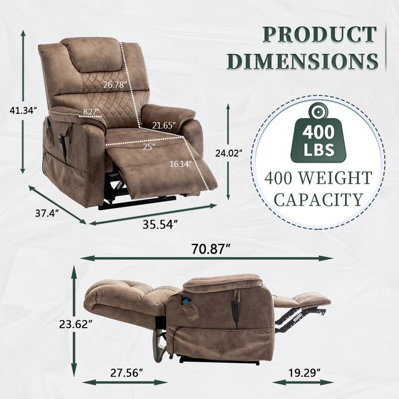 Best Choice Leather Dual Motor Power Lift Recliners - Lift Assist Recliner with Massage/Heating 400lbs