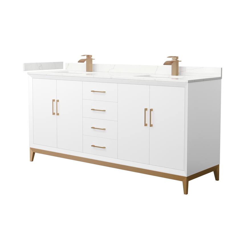 Wyndham Collection WCH818172D-QTZ-UNSMXX Amici 72" Free Standing - White / Giotto Quartz Top / Satin Bronze Hardware