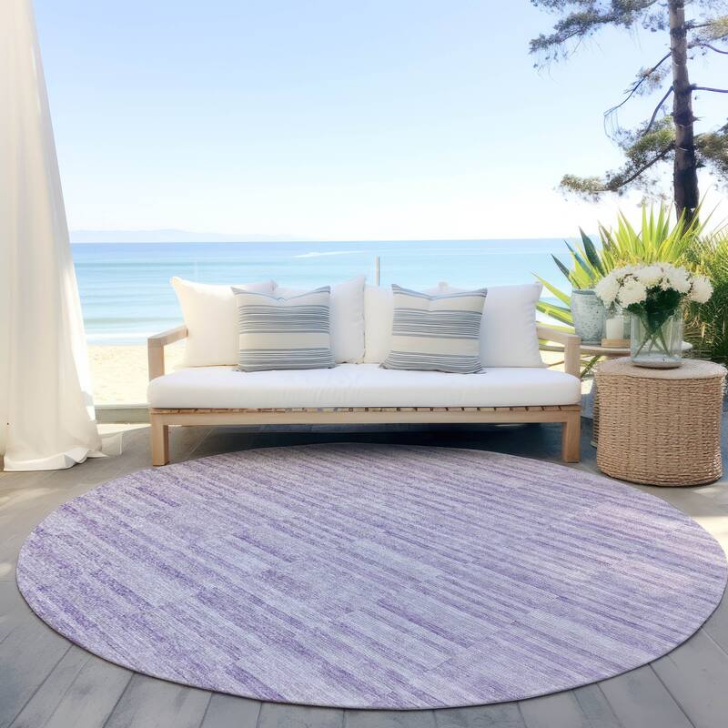 Machine Washable Indoor/ Outdoor Chantille Contemporary Blocks Rug - Plum - 8' x 8'