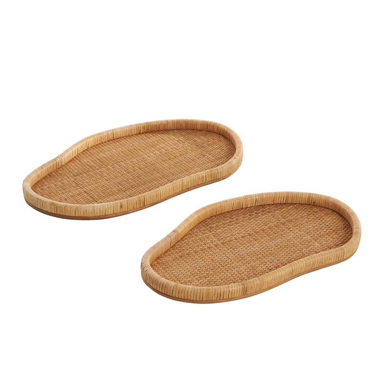 Rattan Handmade Woven Living Room Decor Tray - Set of 2 Brown - Roche River Decor