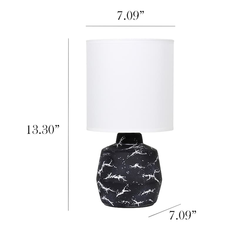 Modern Ceramic Table Lamp with Fabric Drum Shade Compact Marble Inspired Design - 7.09” x 7.09” x 13.30”