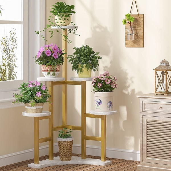6-Tier Corner Plant Stand, Wood/Steel, Farmhouse - Bed Bath